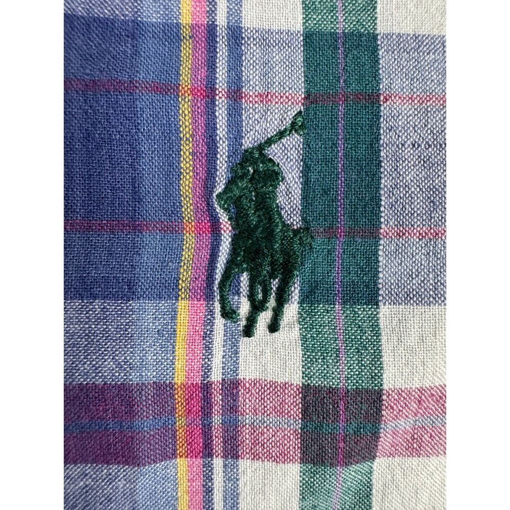 Ralph Lauren Button Down Shirt Mens L Blue Plaid Short Sleeve Hand Woven Cotton - Picture 5 of 9